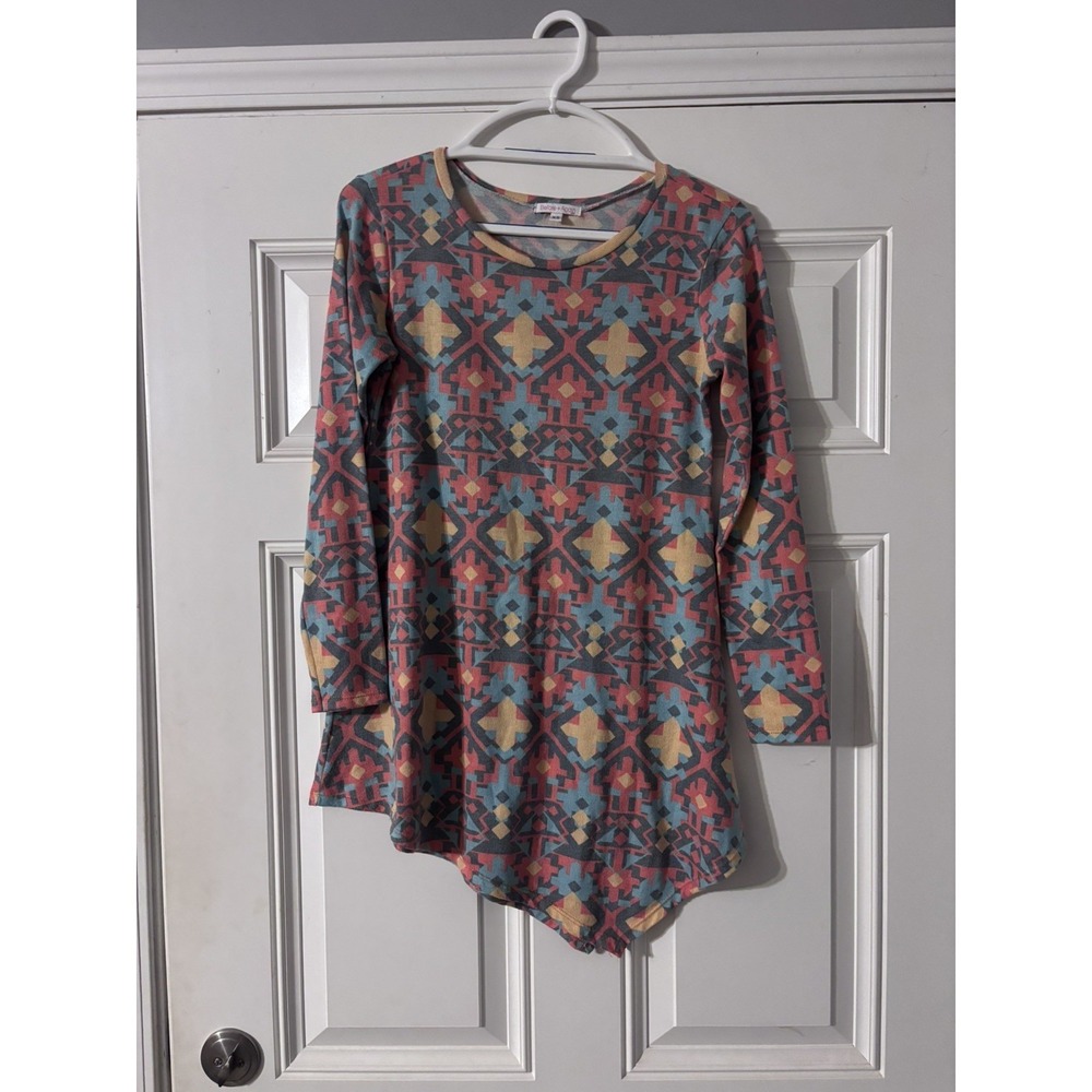 Before + Again - Midweight Butternut Geometric knit top, sz XS Made in‎ USA
